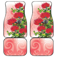 New Zealand Fantail Car Mats Maori Koru With Pohutukawa Flowers - Polynesian Pride
