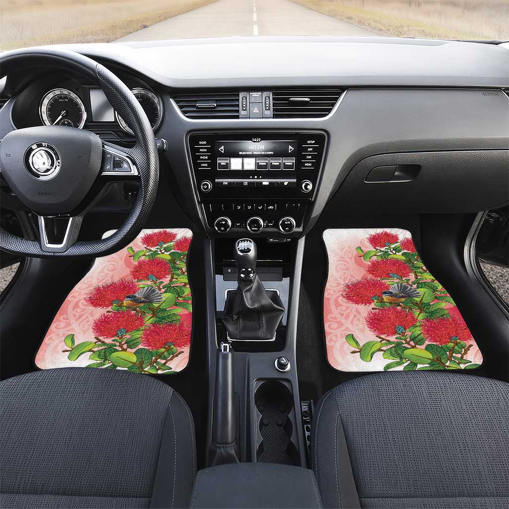 New Zealand Fantail Car Mats Maori Koru With Pohutukawa Flowers - Polynesian Pride