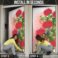 New Zealand Fantail Door Cover Maori Koru With Pohutukawa Flowers - Polynesian Pride