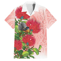 New Zealand Fantail Family Matching Off Shoulder Maxi Dress and Hawaiian Shirt Maori Koru With Pohutukawa Flowers