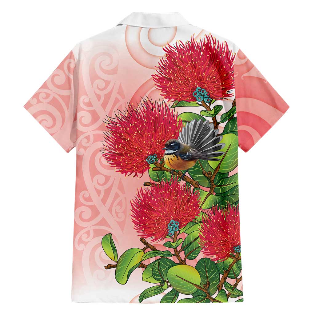 New Zealand Fantail Family Matching Off Shoulder Maxi Dress and Hawaiian Shirt Maori Koru With Pohutukawa Flowers
