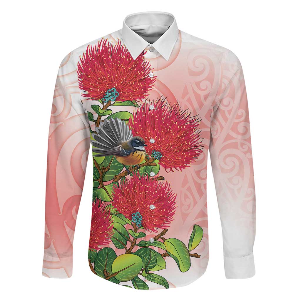 New Zealand Fantail Family Matching Off Shoulder Short Dress and Hawaiian Shirt Maori Koru With Pohutukawa Flowers