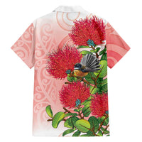 New Zealand Fantail Family Matching Puletasi and Hawaiian Shirt Maori Koru With Pohutukawa Flowers