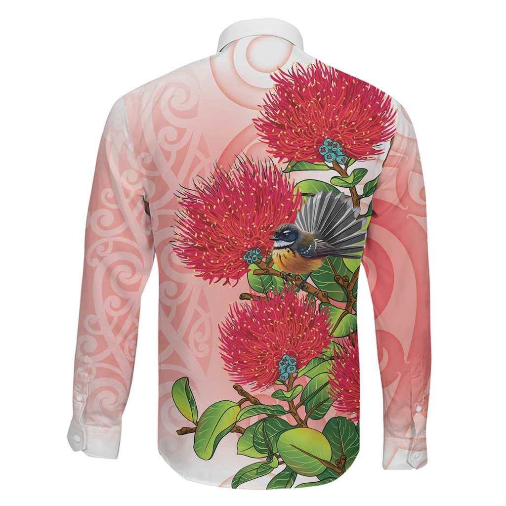 New Zealand Fantail Family Matching Puletasi and Hawaiian Shirt Maori Koru With Pohutukawa Flowers