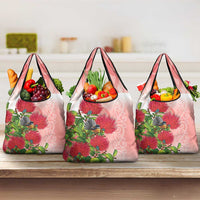 New Zealand Fantail Grocery Bag Maori Koru With Pohutukawa Flowers - Polynesian Pride