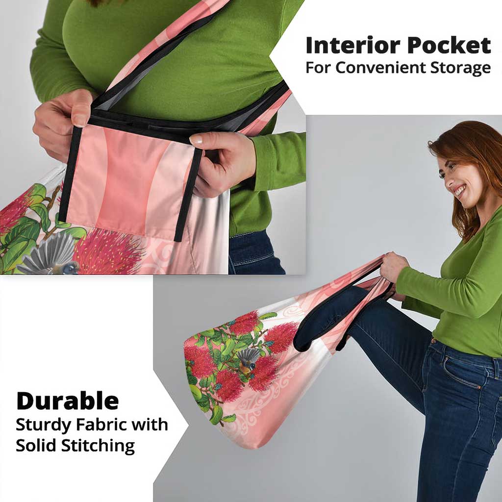 New Zealand Fantail Grocery Bag Maori Koru With Pohutukawa Flowers - Polynesian Pride