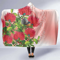 New Zealand Fantail Hooded Blanket Maori Koru With Pohutukawa Flowers - Polynesian Pride