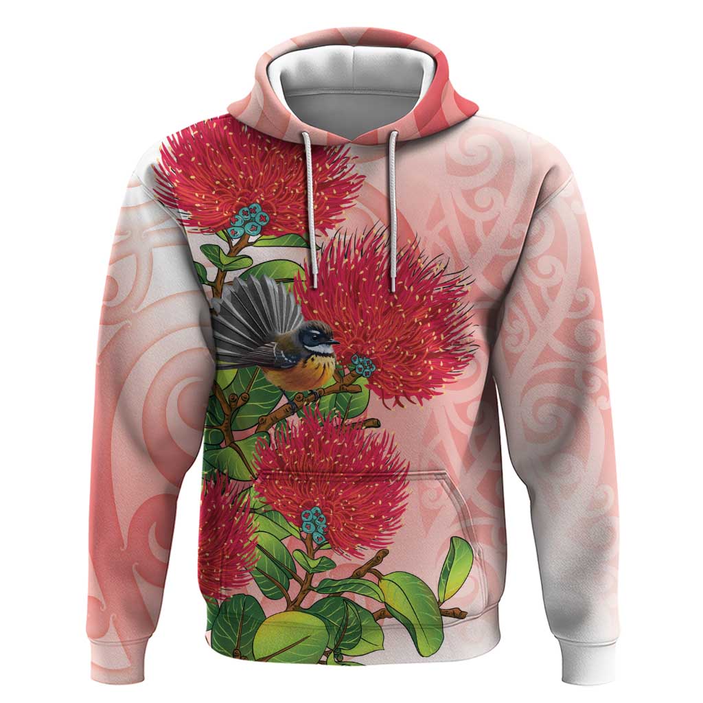 New Zealand Fantail Hoodie Maori Koru With Pohutukawa Flowers - Polynesian Pride