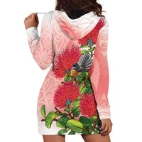 New Zealand Fantail Hoodie Dress Maori Koru With Pohutukawa Flowers - Polynesian Pride