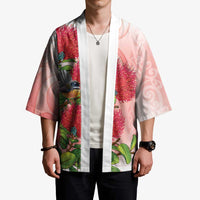 New Zealand Fantail Kimono Maori Koru With Pohutukawa Flowers - Polynesian Pride