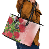 New Zealand Fantail Leather Tote Bag Maori Koru With Pohutukawa Flowers - Polynesian Pride
