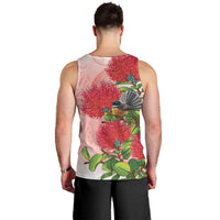 New Zealand Fantail Men Tank Top Maori Koru With Pohutukawa Flowers - Polynesian Pride