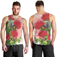 New Zealand Fantail Men Tank Top Maori Koru With Pohutukawa Flowers - Polynesian Pride
