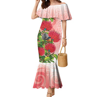 New Zealand Fantail Mermaid Dress Maori Koru With Pohutukawa Flowers - Polynesian Pride