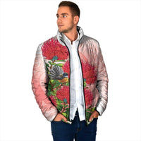 New Zealand Fantail Padded Jacket Maori Koru With Pohutukawa Flowers - Polynesian Pride