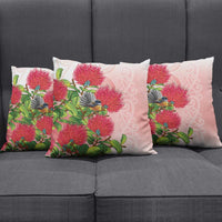 New Zealand Fantail Pillow Cover Maori Koru With Pohutukawa Flowers - Polynesian Pride