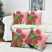 New Zealand Fantail Pillow Cover Maori Koru With Pohutukawa Flowers - Polynesian Pride