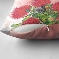 New Zealand Fantail Pillow Cover Maori Koru With Pohutukawa Flowers - Polynesian Pride