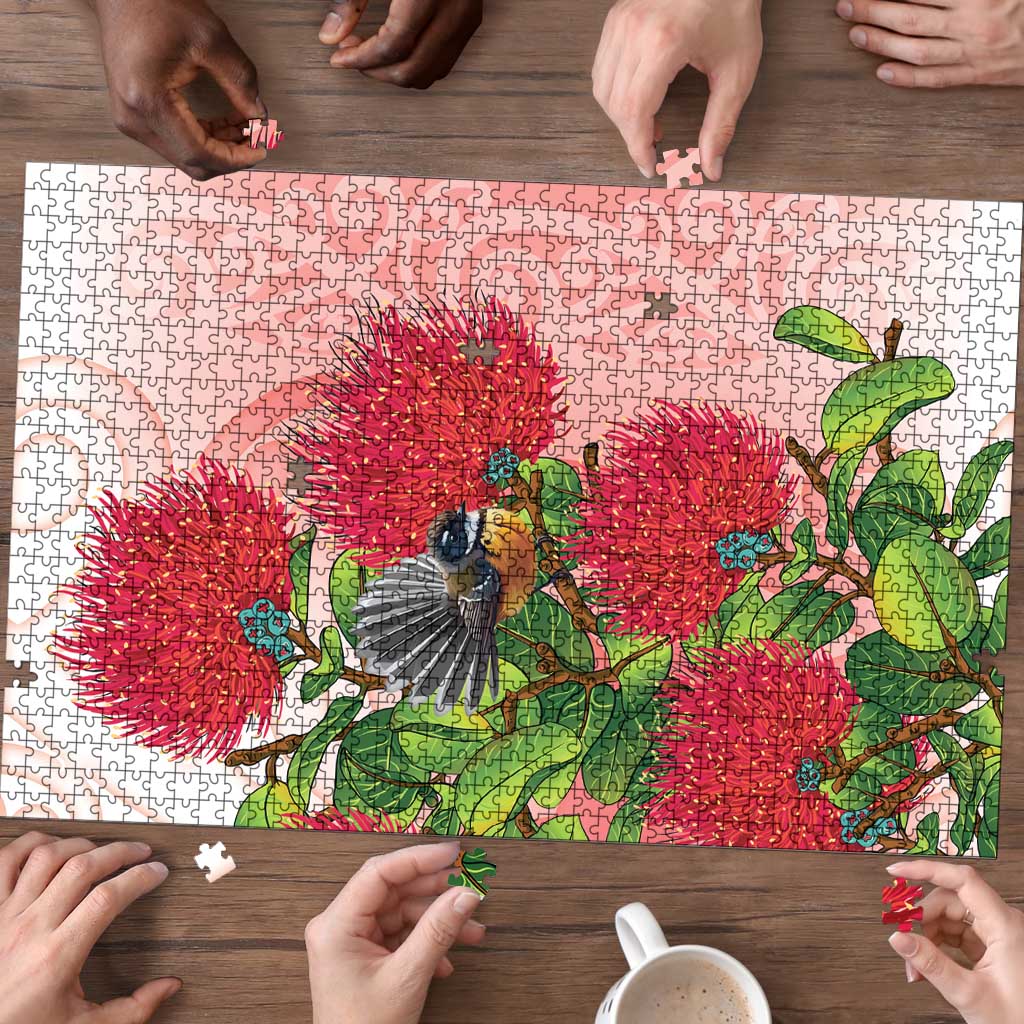 New Zealand Fantail Puzzle Maori Koru With Pohutukawa Flowers - Polynesian Pride