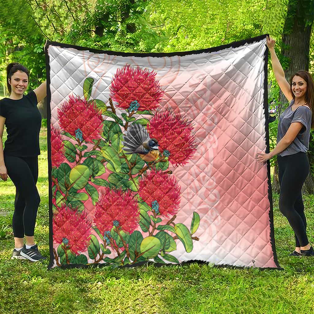 New Zealand Fantail Quilt Maori Koru With Pohutukawa Flowers - Polynesian Pride