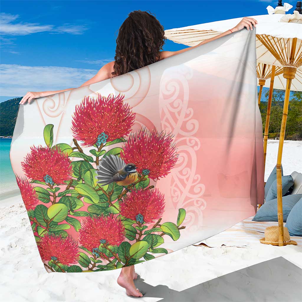 New Zealand Fantail Sarong Maori Koru With Pohutukawa Flowers - Polynesian Pride