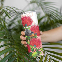 New Zealand Fantail Skinny Tumbler Maori Koru With Pohutukawa Flowers - Polynesian Pride