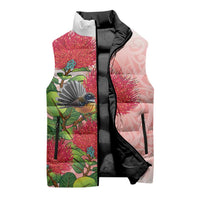 New Zealand Fantail Sleeveless Puffer Jacket Maori Koru With Pohutukawa Flowers - Polynesian Pride