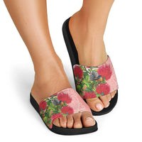 New Zealand Fantail Slide Sandals Maori Koru With Pohutukawa Flowers - Polynesian Pride