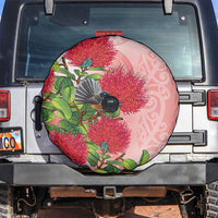 New Zealand Fantail Spare Tire Cover Maori Koru With Pohutukawa Flowers - Polynesian Pride