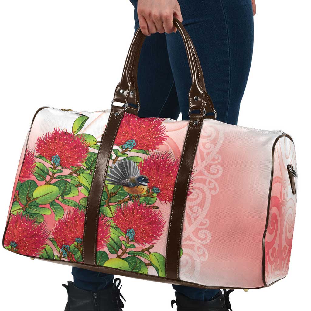 New Zealand Fantail Travel Bag Maori Koru With Pohutukawa Flowers - Polynesian Pride