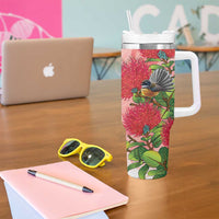 New Zealand Fantail Tumbler With Handle Maori Koru With Pohutukawa Flowers - Polynesian Pride