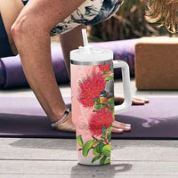 New Zealand Fantail Tumbler With Handle Maori Koru With Pohutukawa Flowers - Polynesian Pride