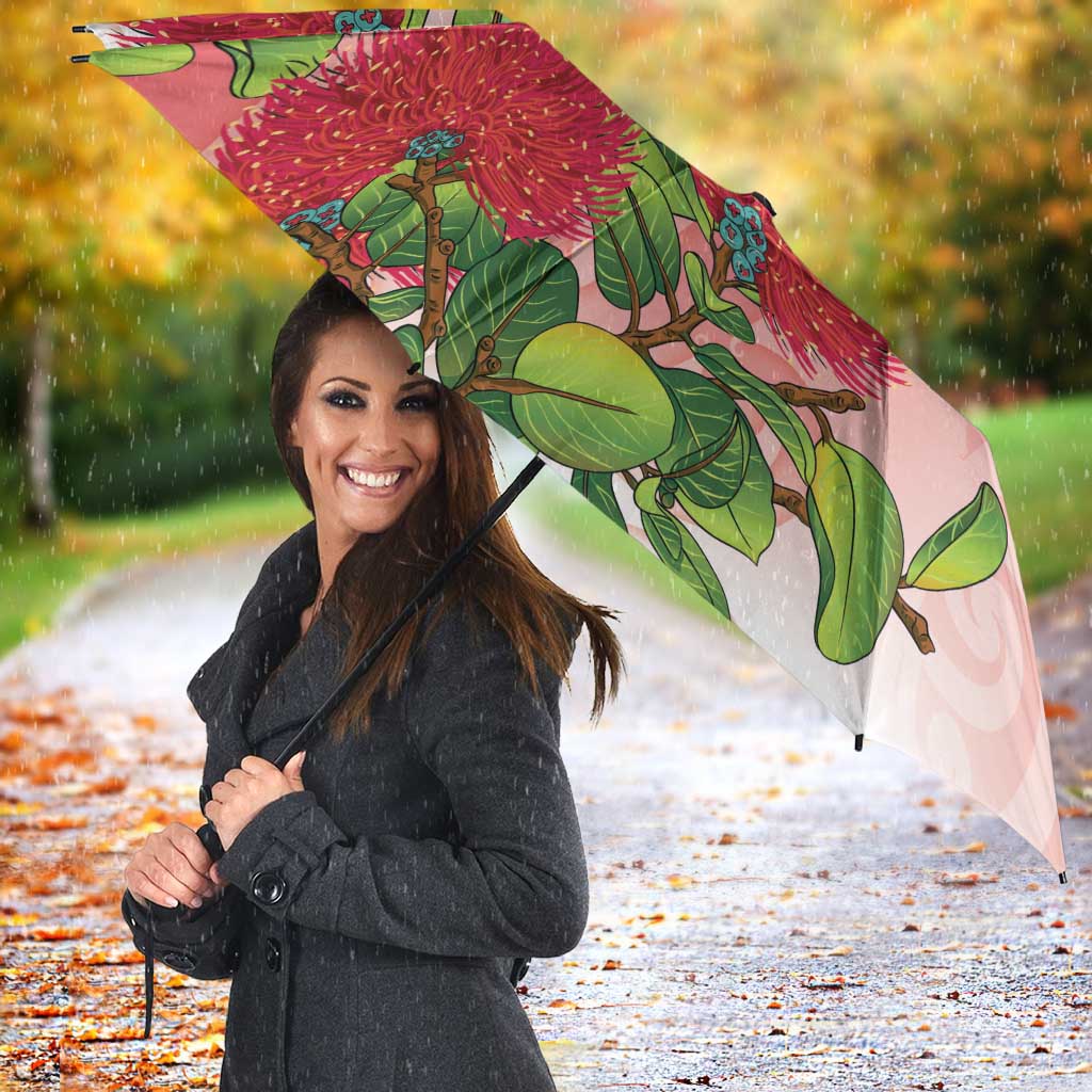 New Zealand Fantail Umbrella Maori Koru With Pohutukawa Flowers - Polynesian Pride