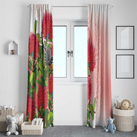 New Zealand Fantail Window Curtain Maori Koru With Pohutukawa Flowers - Polynesian Pride