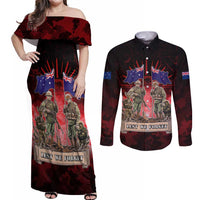 Australia And New Zealand ANZAC Day Couples Matching Off Shoulder Maxi Dress and Long Sleeve Button Shirt Soldiers Lest We Forget