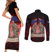 Australia And New Zealand ANZAC Day Couples Matching Short Sleeve Bodycon Dress and Long Sleeve Button Shirt Soldiers Lest We Forget