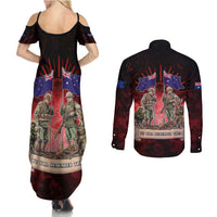 Australia And New Zealand ANZAC Day Couples Matching Summer Maxi Dress and Long Sleeve Button Shirt Soldiers Lest We Forget