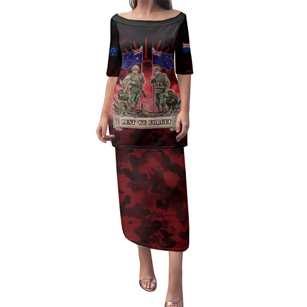 Australia And New Zealand ANZAC Day Family Matching Puletasi and Hawaiian Shirt Soldiers Lest We Forget