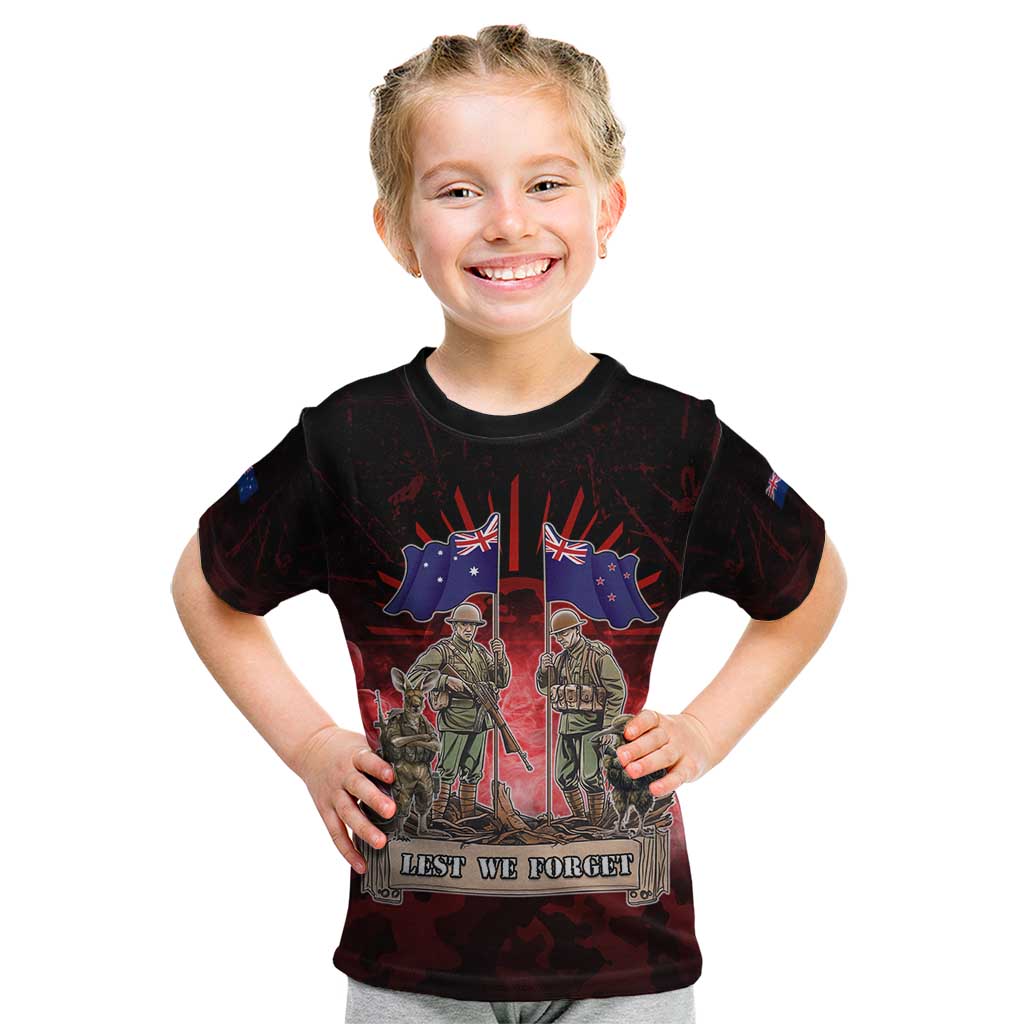 Australia And New Zealand ANZAC Day Kid T Shirt Soldiers Lest We Forget