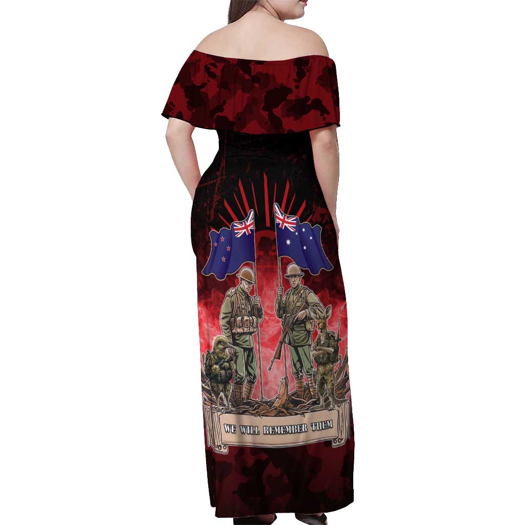 Australia And New Zealand ANZAC Day Off Shoulder Maxi Dress Soldiers Lest We Forget