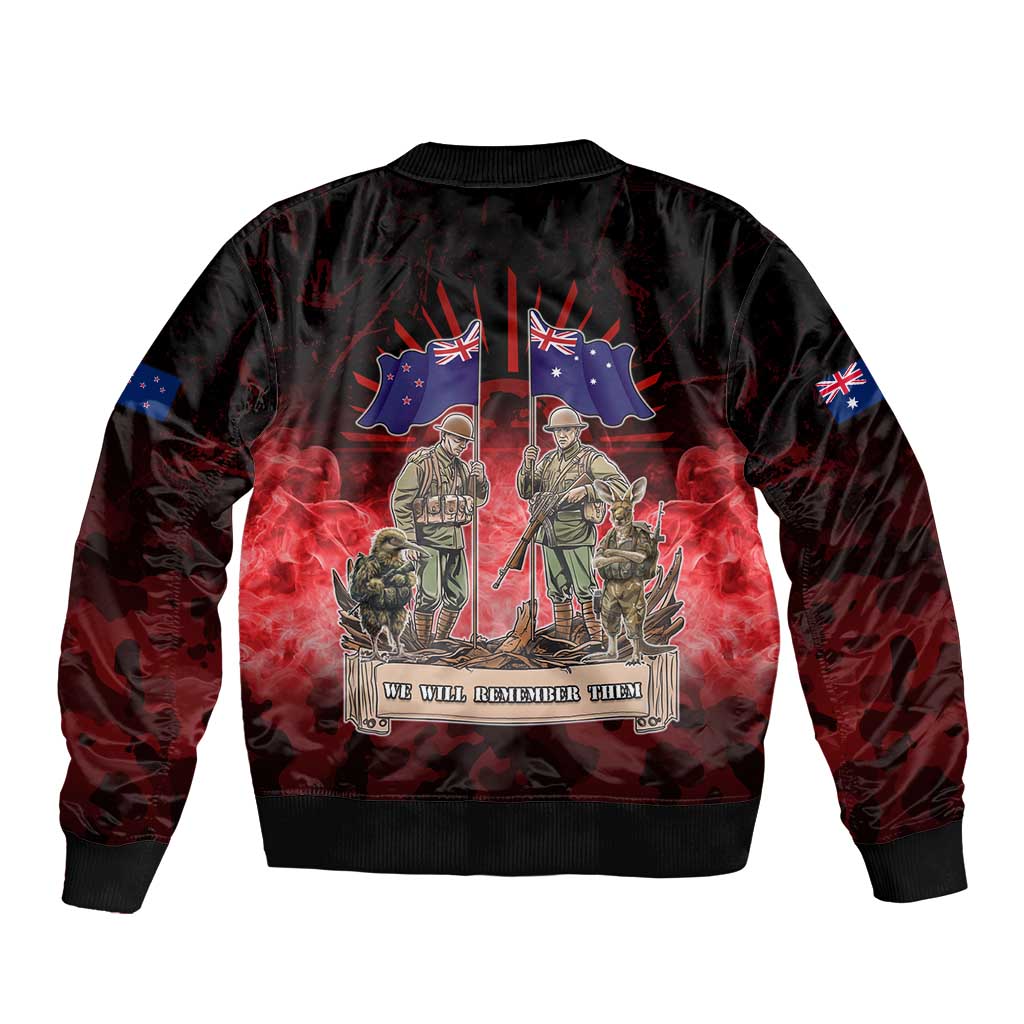 Australia And New Zealand ANZAC Day Sleeve Zip Bomber Jacket Soldiers Lest We Forget LT05 - Polynesian Pride