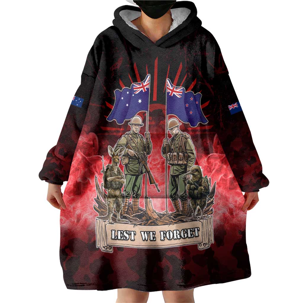 Australia And New Zealand ANZAC Day Wearable Blanket Hoodie Soldiers Lest We Forget