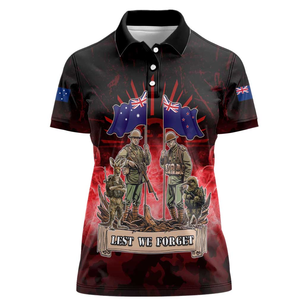 Australia And New Zealand ANZAC Day Women Polo Shirt Soldiers Lest We Forget