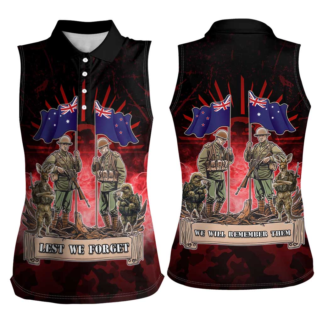 Australia And New Zealand ANZAC Day Women Sleeveless Polo Shirt Soldiers Lest We Forget
