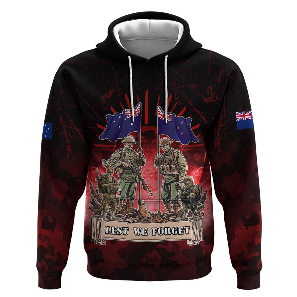 Australia And New Zealand ANZAC Day Zip Hoodie Soldiers Lest We Forget LT05 Pullover Hoodie Red - Polynesian Pride