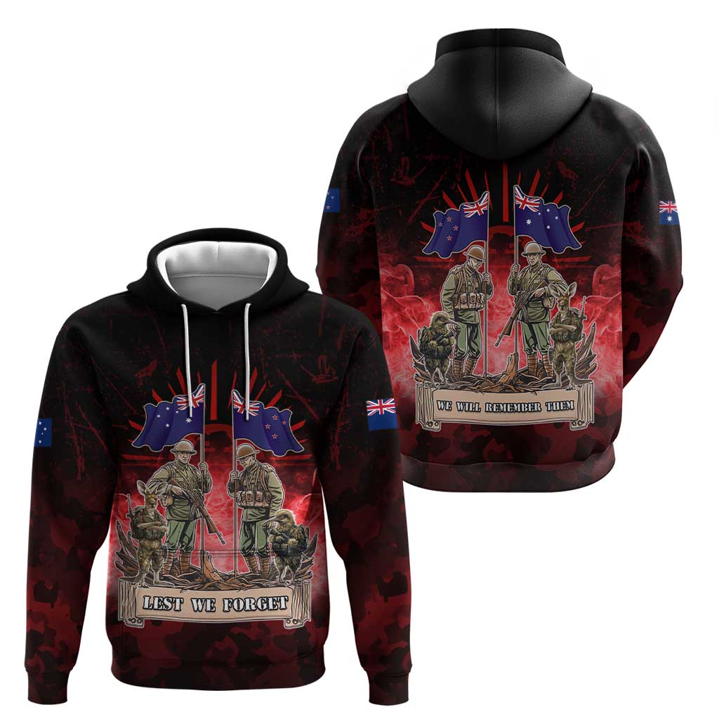 Australia And New Zealand ANZAC Day Zip Hoodie Soldiers Lest We Forget LT05 - Polynesian Pride