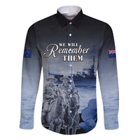 New Zealand ANZAC Day Family Matching Tank Maxi Dress and Hawaiian Shirt HMNZS Achilles We Will Remember Them LT05 Dad's Shirt - Long Sleeve Blue - Polynesian Pride