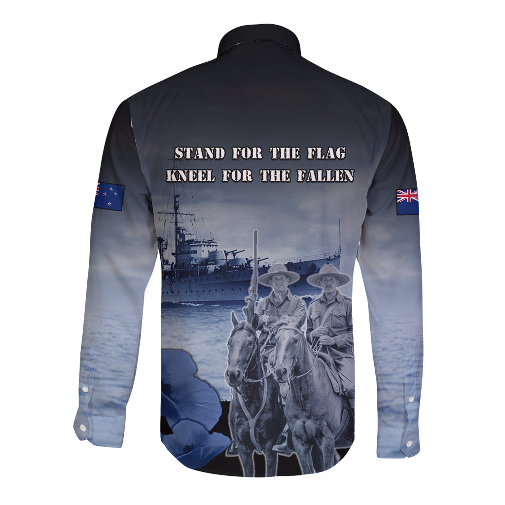 New Zealand ANZAC Day Long Sleeve Button Shirt HMNZS Achilles We Will Remember Them LT05 - Polynesian Pride