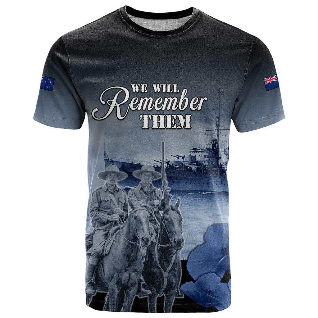 New Zealand ANZAC Day T Shirt HMNZS Achilles We Will Remember Them LT05 Blue - Polynesian Pride