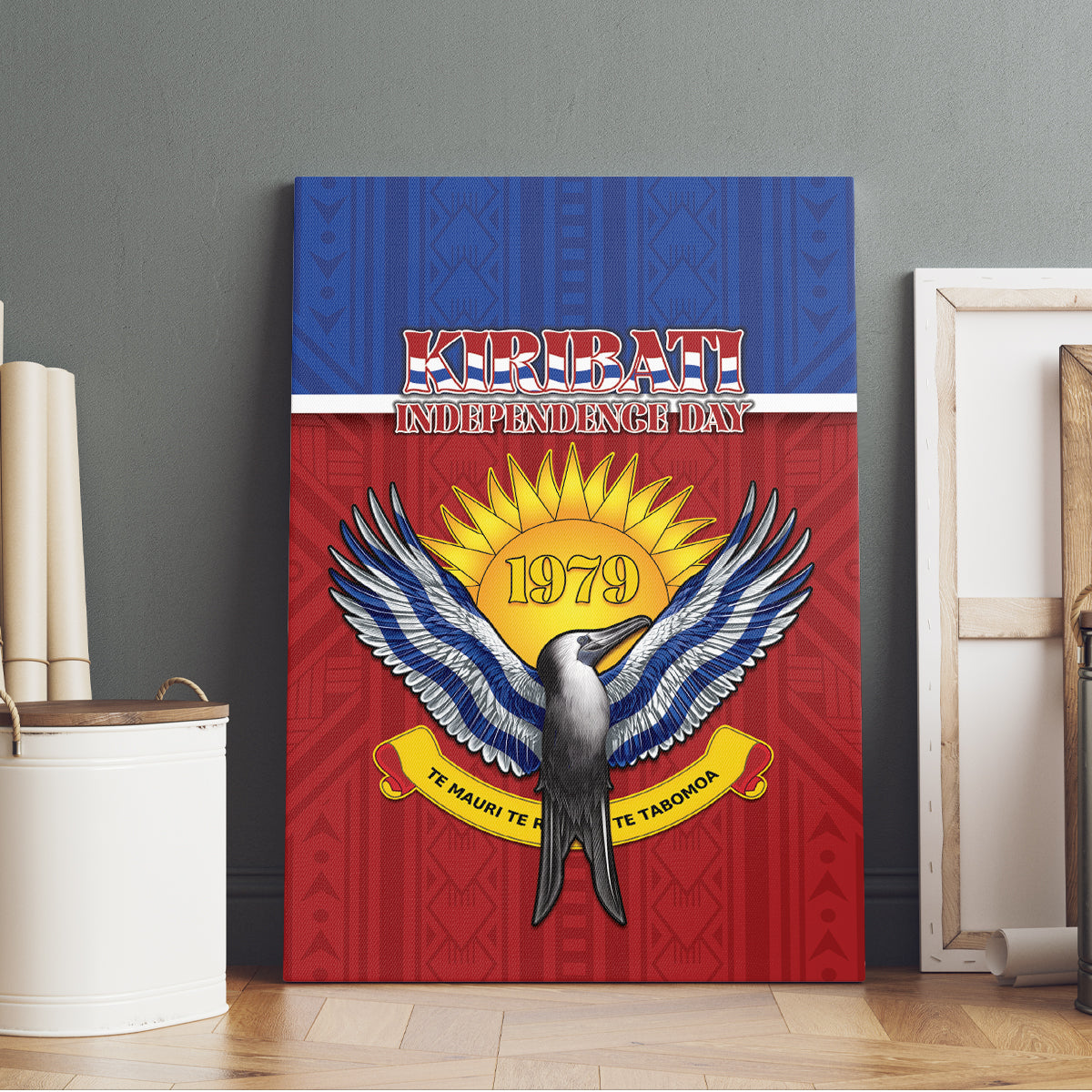 Kiribati 45th Independence Day Canvas Wall Art Lesser Frigatebird Tribal Pattern